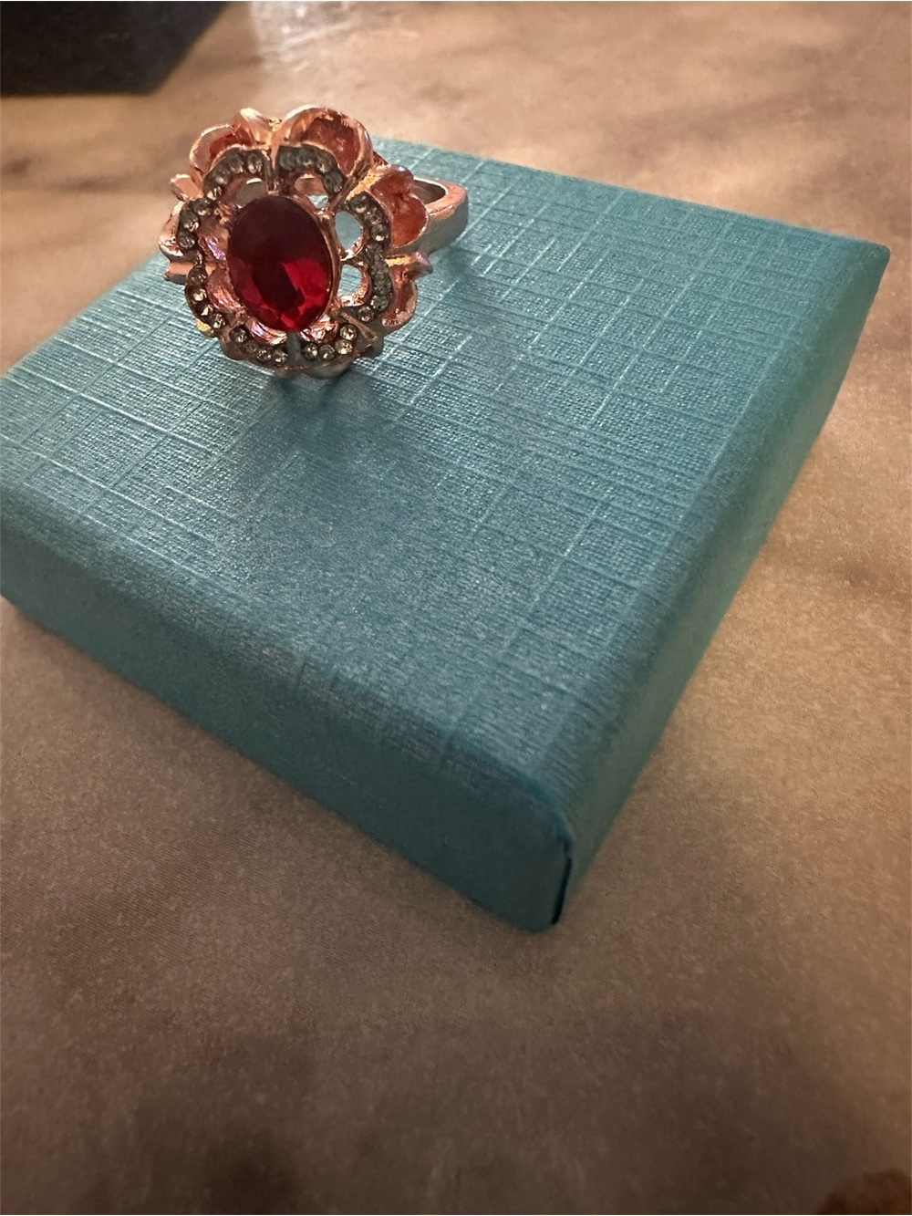 Elegant Red Gemstone Floral Ring with Rose Gold band